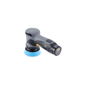 Vista posteriore della lucidatrice ShineMate EB213 a batteria con platorello blu, impugnatura ergonomica e motore brushless