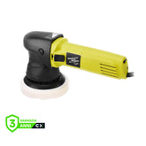 Lucidatrice rotorbitale ShineMate ERO600 G1+ con impugnatura gialla, platorello da 125 mm e tampone bianco, ideale per il car detailing entry level