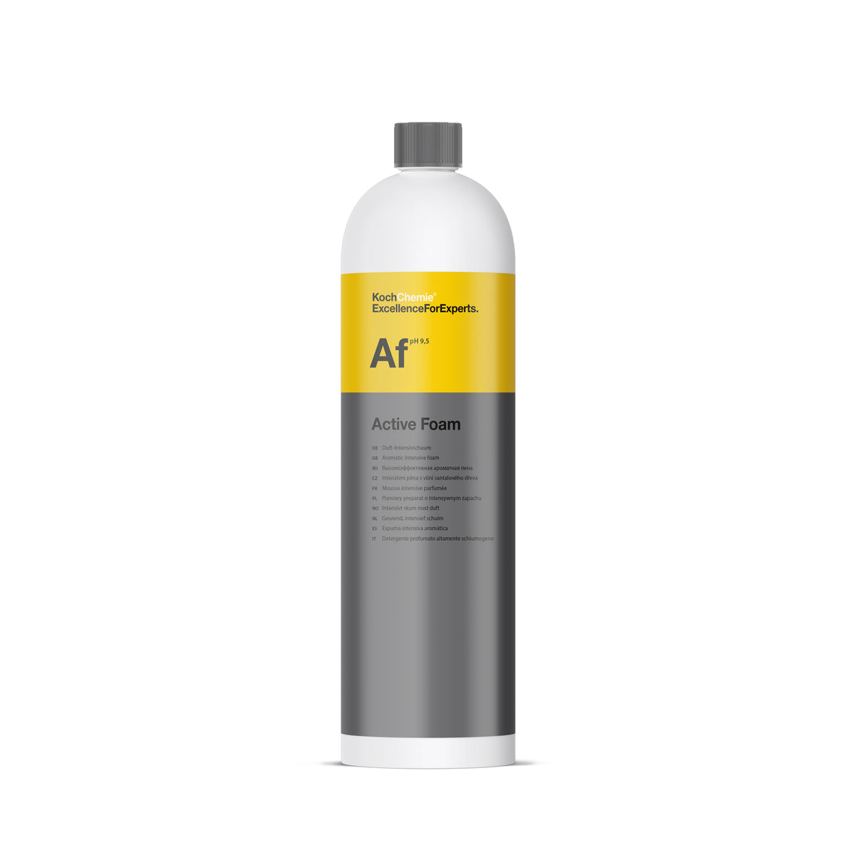 Flacone Koch-Chemie Active Foam 1L con schiuma detergente profumata al sandalo per una pulizia efficace e delicata delle superfici auto.