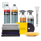 Kit lucidatura barche Koch-Chemie con compound Gh9.01 e Gp6.01, Plast Star, sigillante Sm0.01, Metal Polish, pad e panni per preparazione estiva