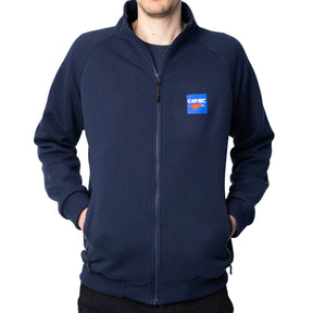 Felpa CARTEC unisex blu navy con zip frontale e logo ricamato sul petto