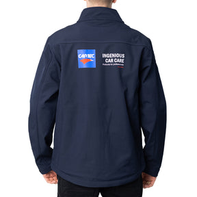 Retro giacca softshell CARTEC blu navy da uomo con logo e scritta “Ingenious Car Care”