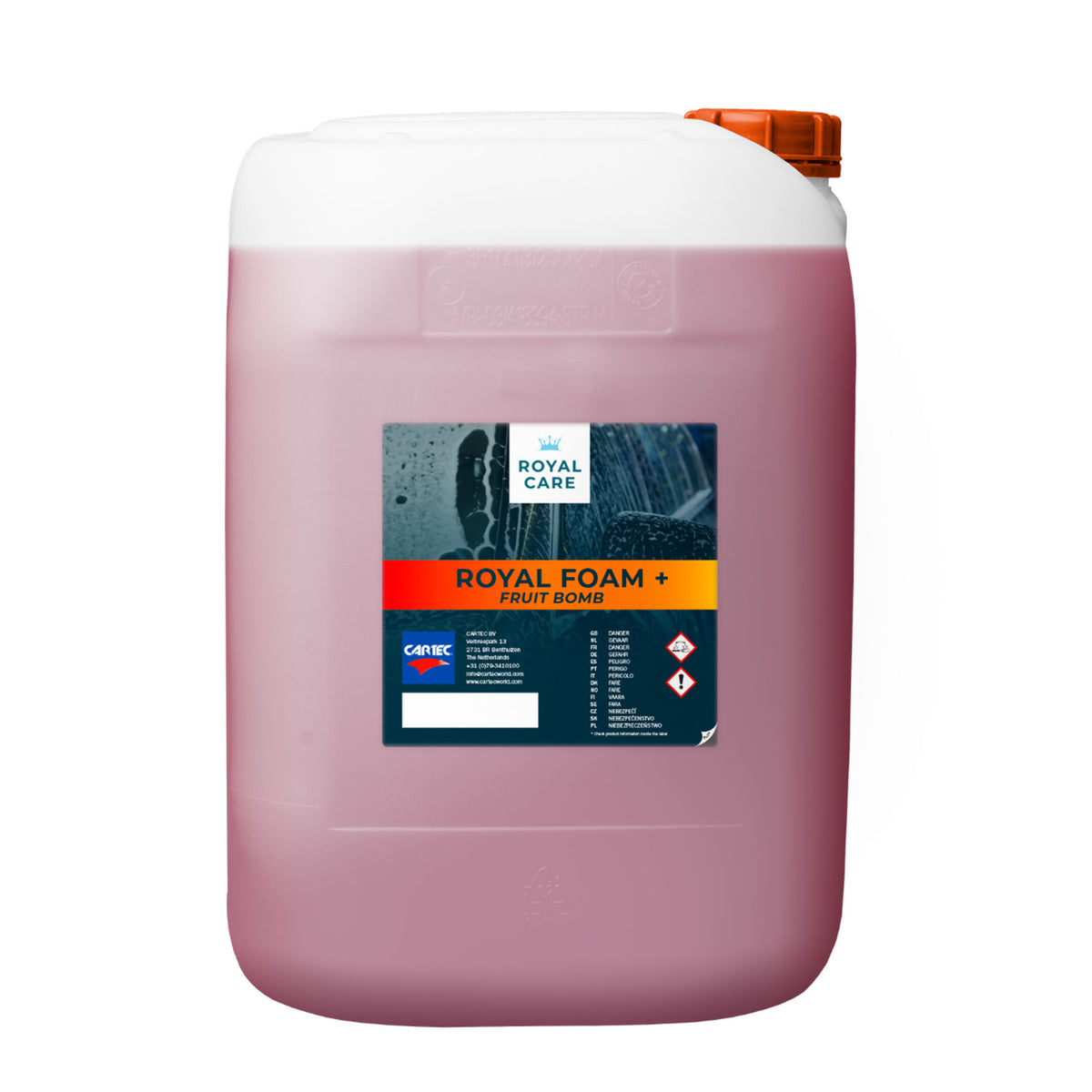 Bottiglia di CARTEC Royal Foam+ Fruit Bomb per pulizia auto con schiuma attiva e profumo fruttato, ideale per una rimozione efficace dello sporco.