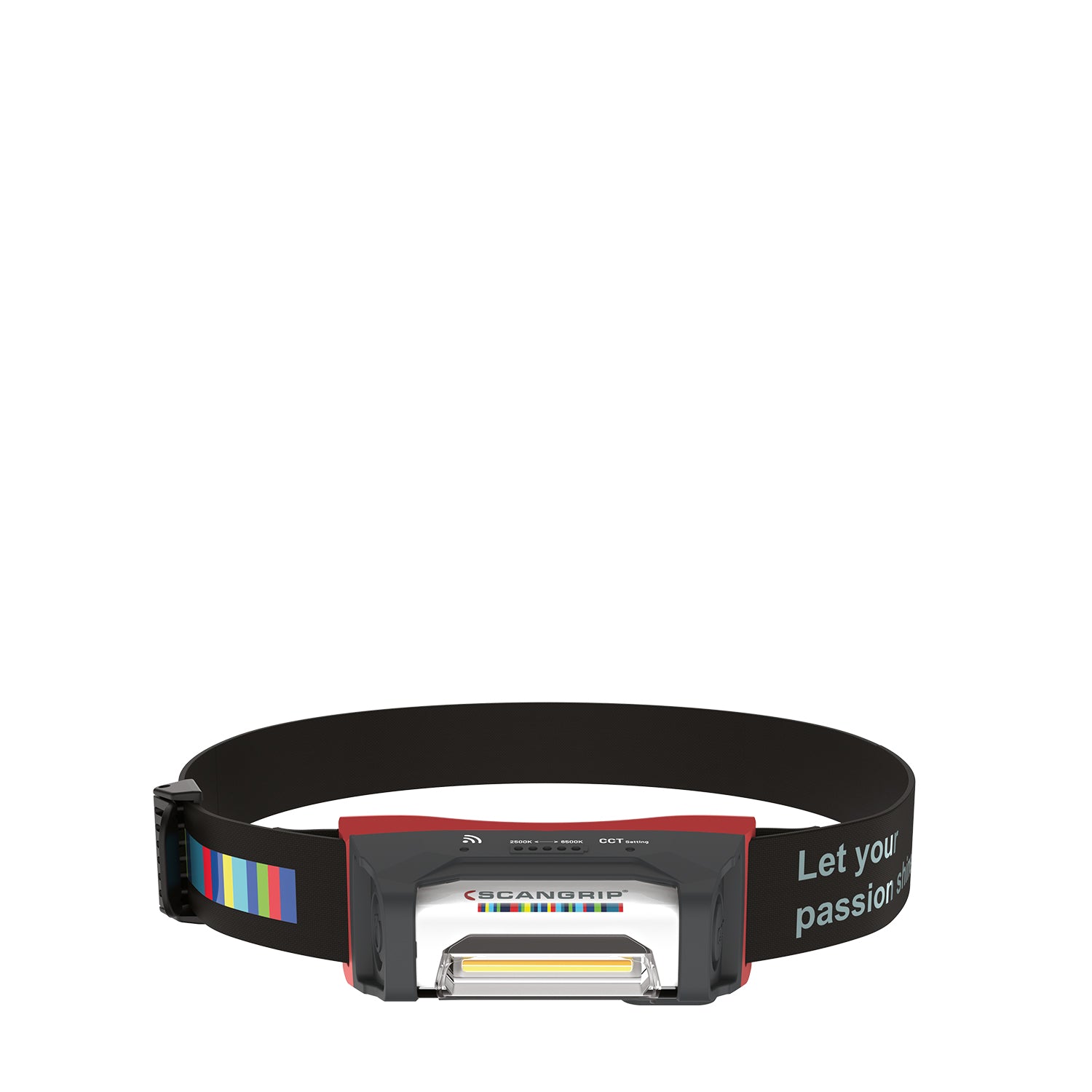 Lampada frontale SCANGRIP I-MATCH 4 con fascia elastica nera e LED CRI+, ideale per Detailers e color matching ad alta precisione
