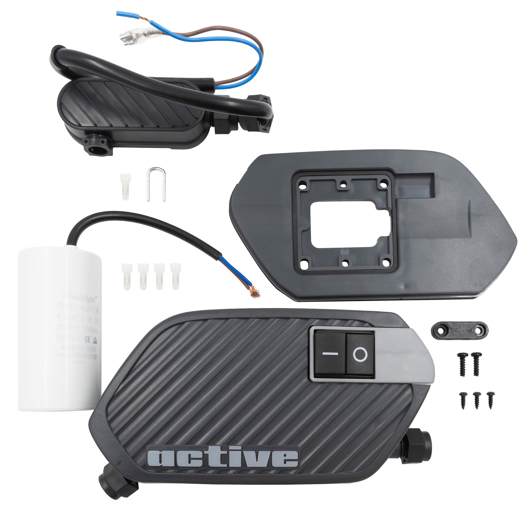 Kit completo componenti elettrici ACTIVE per idropulitrice 2.3 con scocca, interruttore, condensatore, cablaggi e viti di fissaggio