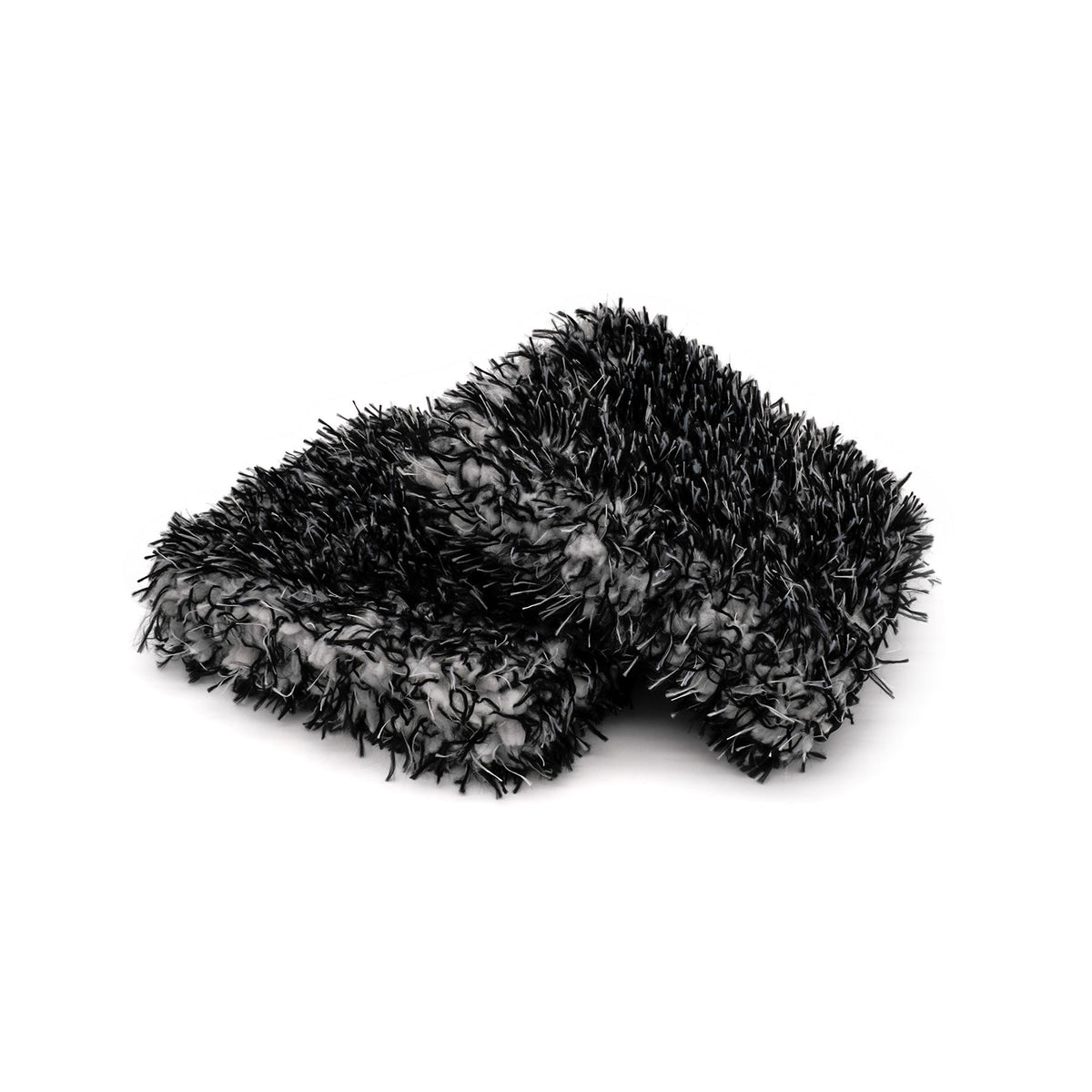Guanto per la pulizia dei cerchi in microfibra nera con setole lunghe.